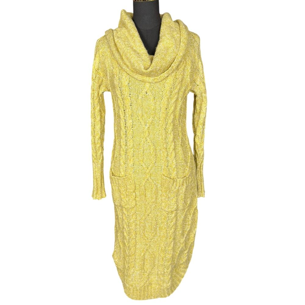 Monroe and Main Women’s Cable Knit Cowl Neck Tunic Sweater Yellow Size S